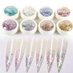 Dekoratívne flitre v striebornej farbe, šesťhranné, zmiešaná veľkosť