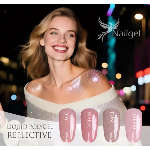 Liquid Polygel REFLECTIVE 4-dielna kolekcia v pumpovacom tégliku, s darčekom – margarétou.