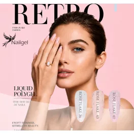   RETRO Liquid Polygél Rose Flake–3-dielna kolekcia v dóze s pumpičkou, s darčekovou vzorkovnicou v tvare margarétky