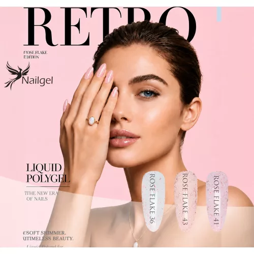 RETRO Liquid Polygél Rose Flake–3-dielna kolekcia v dóze s pumpičkou, s darčekovou vzorkovnicou v tvare margarétky
